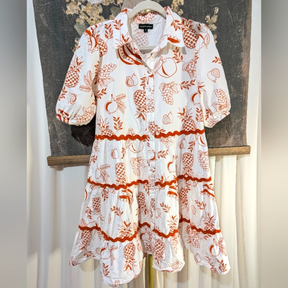 Meadow Rhodes Mardi Tiered Ric RAC Dress 100% Cotton Size Small - Picture 4 of 9